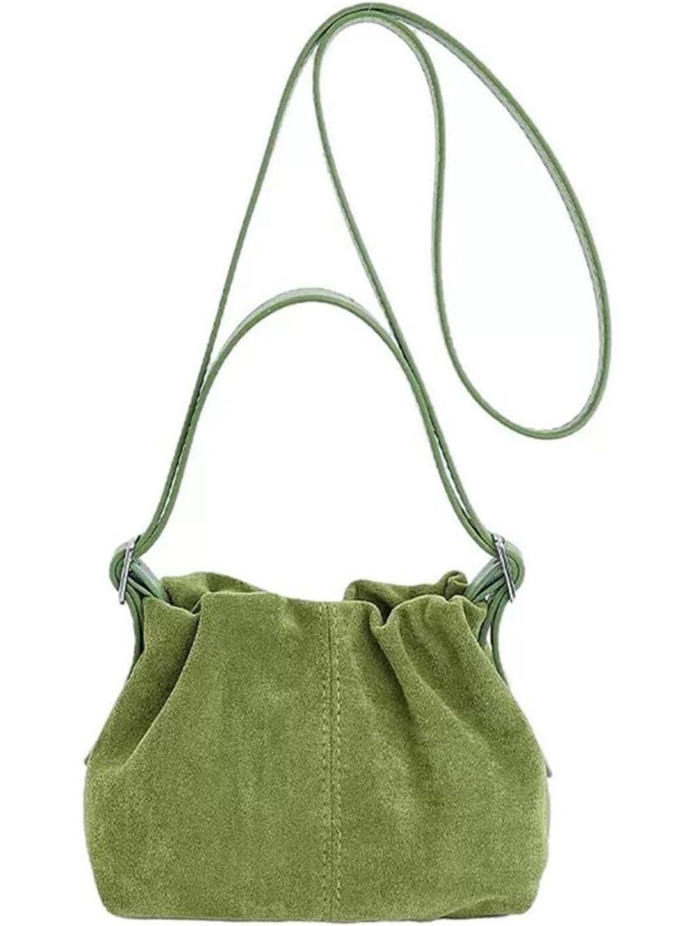 Women Vintage Suede Handbag Small Tote Bag Drawstring Bucket Bag Faux Suede Cros